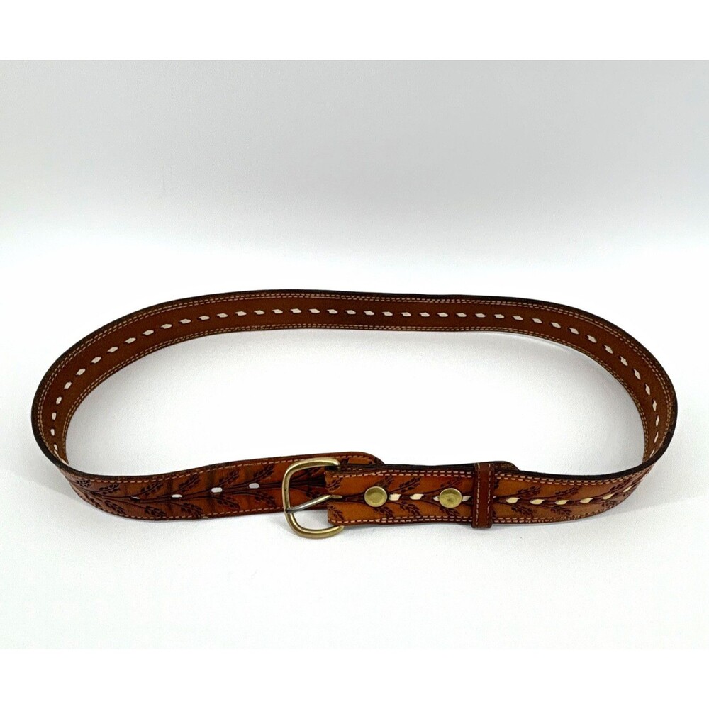 DanDee vintage Men's Western Tooled Wheat Leather Belt Brown